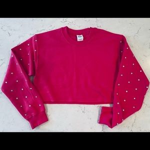Bedazzled Pink Cropped Sweatshirt
